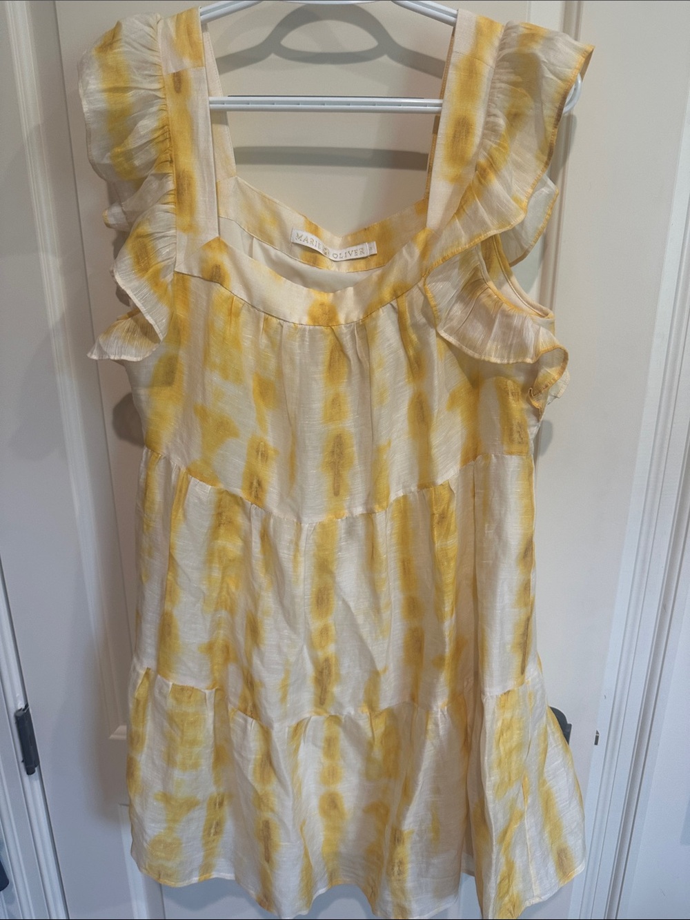 Marie Oliver Cream and Yellow Ruffled Tie-Dye Sundress